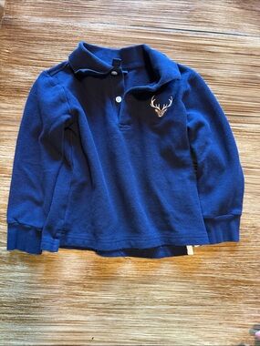 Janie & Jack Navy Long-Sleeve Polo Top with Deer Embroidery - Kids